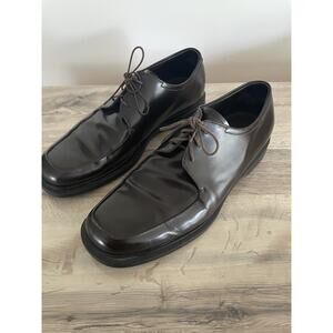 PRADA Mens Brown Leather Derby loafers dress Shoes Size UK 9.5 US 10.5 square